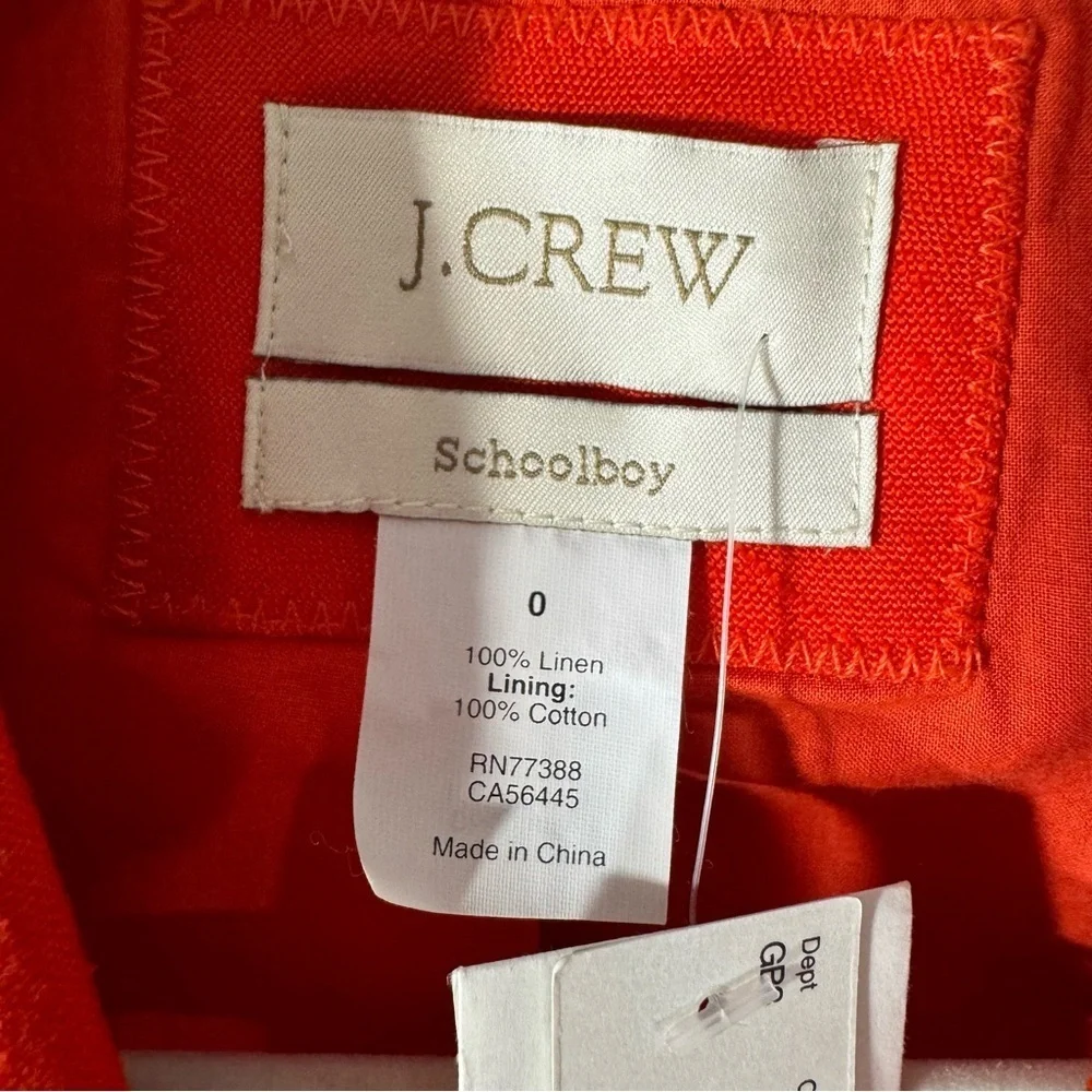 J.Crew Orange Linen school boy blazer NWT